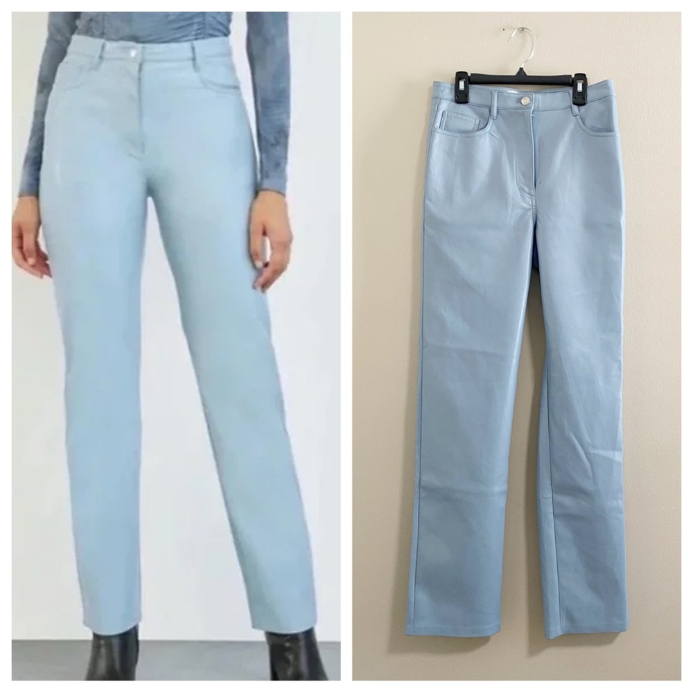 Aritzia Wilfred The Melina Faux Leather Blue Pants Size Small